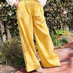 Anthropologie X Bel Kazan Yellow Geometric Wide-Leg Pants